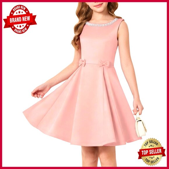 Girls Sleeveless Party Dress Elegant Formal Midi Wedding Guest Dress Girls Sleeveless Party Dress Elegant Formal Midi Wedding Guest Dress